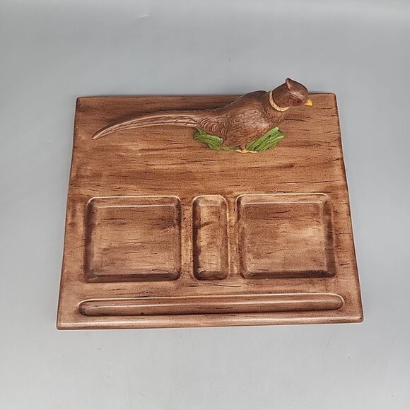 Vintage Ceramic Pheasant Desk Caddy Brown Handpainted - Picture 3 of 8